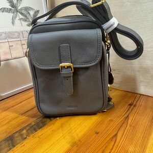 Minooy Naya small Gray Leather Crossbody Bag with Buckle Front - Women